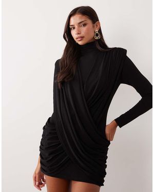 Ruched & Ready On My Level Sculpted Drape Front Mini Dress - Black