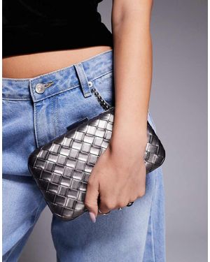 ASOS Weave Box Clutch Bag With Crossbody Strap - Blue