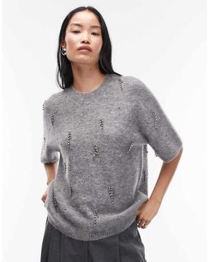 ARKET Alpaca And Wool Blend Knitted Diamonte T-shirt - Grey