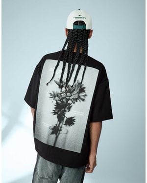 Bershka Short Sleeve Fleece Print T-shirt - Grey