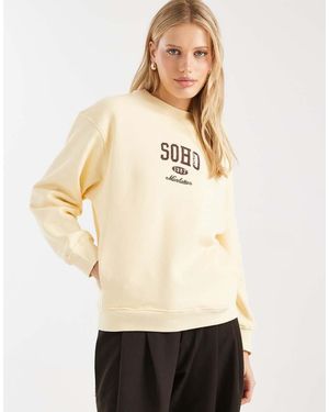 Brave Soul Cotton Rich Sweatshirt With Soho Print - Natural