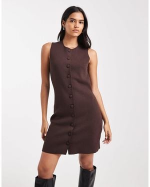Vero Moda Knitted Mini Dress With Covered Buttons - Purple