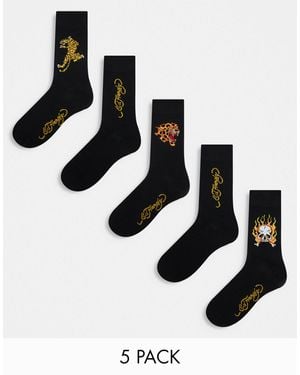 Ed Hardy – arola – 5er-pack crew-socken mit tattoo-grafik - Weiß