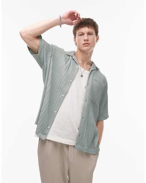 TOPMAN Camicia Plissé Color Salvia Testurizzata A Maniche Corte - Grigio
