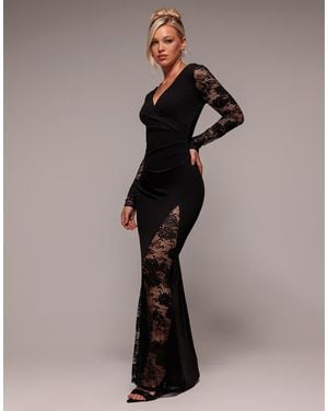 Goddiva Lace Wrap Maxi Dress - Black