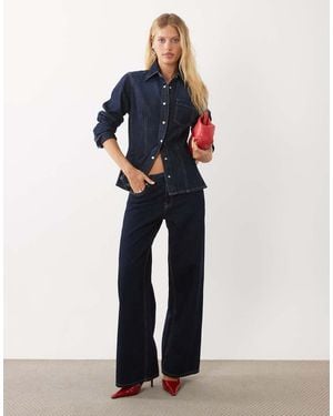 Mango Camicia Di Jeans Con Vita Stretta - Blu