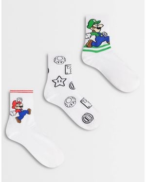 ASOS 3 Pack Socks With Mario Graphic - White