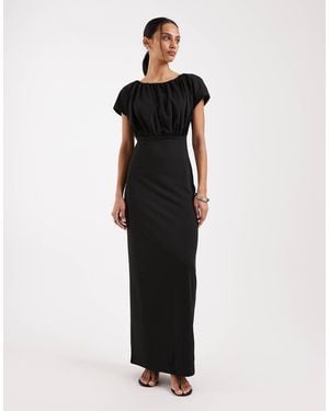 4th & Reckless Robe longue moulante en jersey doux avec top drapé à dos ouvert noué - Noir