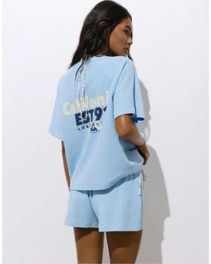 Pull&Bear California Floral Textured T-shirt - Blue