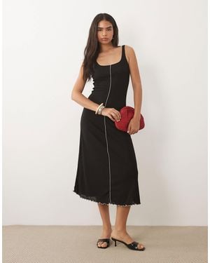 Mango Seam Detailing Scoop Neck Midi Dress - Black