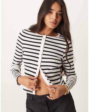 New Look Cardigan Girocollo A Righe - Bianco