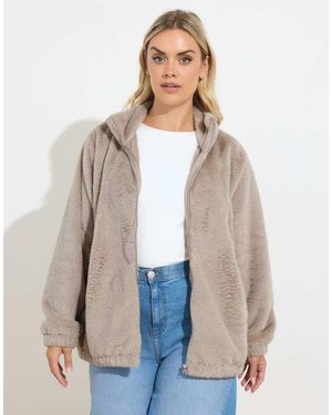 Yours Clothing Faux Fur Fleece Jacket - Natural