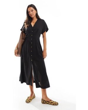 Mango Vestito Midi Con Bottoni Sul Davanti - Nero