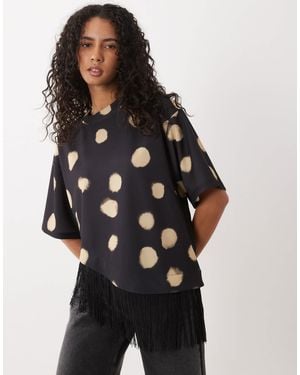 ASOS Premium Oversized Asymmetric T-shirt With Fringe Detail - Multicolor
