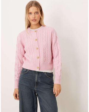 Barbour Elina Cable Knit Cardigan With Gold Button Detail - Pink