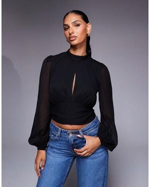 ASOS High Neck Tie Back Crinkle Top - Blue