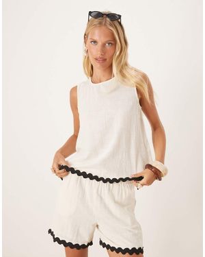 Vila Top Color Crema Sin Mangas Con Ribete Festoneado De Algodón De (Parte De Un Conjunto)-Blanco - Neutro