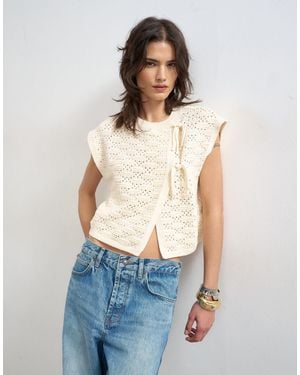 TOPSHOP Knitted Sleeveless Mandarin Collar Front Tie Wrap Tank - Blue