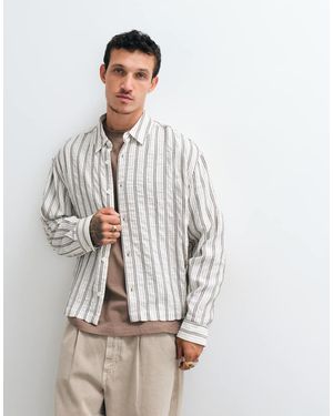 ASOS Boxy Oversized Textured Stripe Shirt - Grey