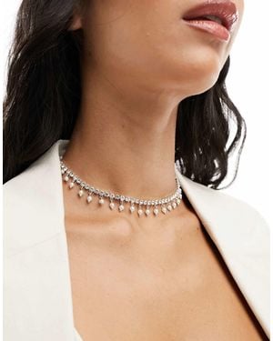 ASOS Choker Necklace With Crystal Cupchain And Faux Pearl Design - Brown