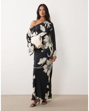 ASOS Fallen Shoulder Long Sleeve Column Maxi Dress - White