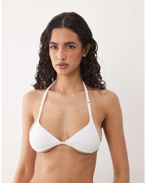 Cotton On Bralette Triangular Con Cuello Halter De Punto Liso - Blanco