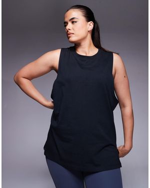 4505 Curve Icon Cotton Drop Armhole Tank Top With Quick Dry Finish - Blue