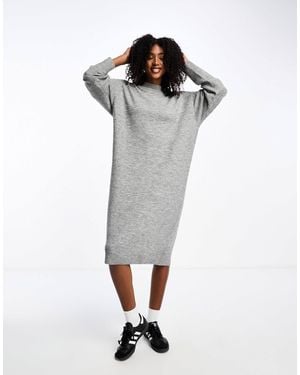 Monki Long Sleeve Knitted Midi Dress - Gray