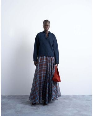 TOPSHOP Maxi Cirkelrok Met Ruiten - Blauw