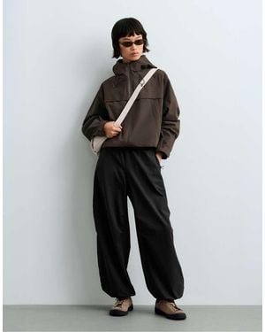 Oysho Wide Technical Trousers With Adjustable Hems - Black