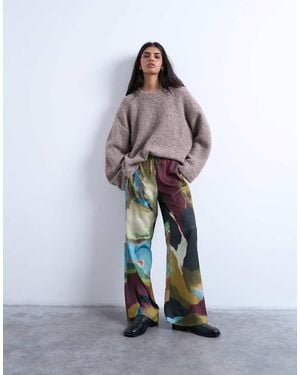 TOPSHOP Satin Tie Waist Wide Leg Trousers - White