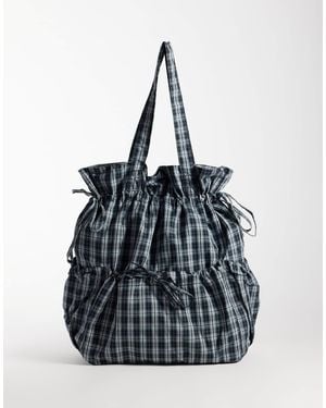 ASOS Tote-bag mit raffungen und tasche im karomuster - Schwarz