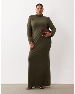 Tfnc Plus Slinky High Neck Drape Back Maxi Dress - Green