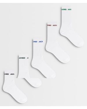 Jack & Jones Confezione Da 5 Paia Di Calzini Girocollo Bianchi Con Logo - Bianco