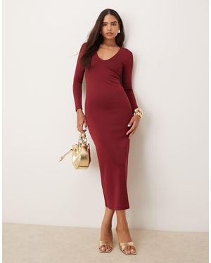 Glamorous V Neck Bodycon Maxi Dress - Red