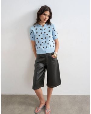 TOPSHOP Gilet à manches courtes en maille à pois - Bleu