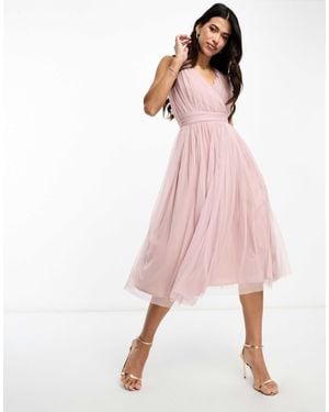 Beauut – bridal – midi-brautkleid aus zart tüll mit rückenschleife - Pink