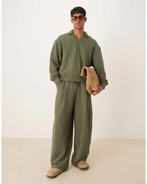 ASOS Boxy Oversized Dressy Linen Look Polo Sweatshirt - Green