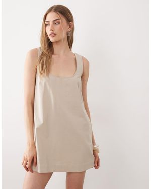 ASOS Linen Mix Scoop Neck Mini Dress - Natural