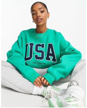 Stradivarius Oversized Usa Sweatshirt - Green