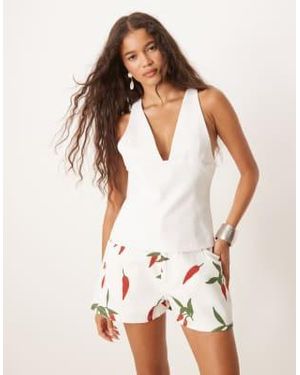 ASOS Short évasé en denim à imprimé piments - écru - Blanc