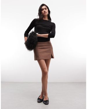 Monki Minifalda De Bengalina Marrón - Negro