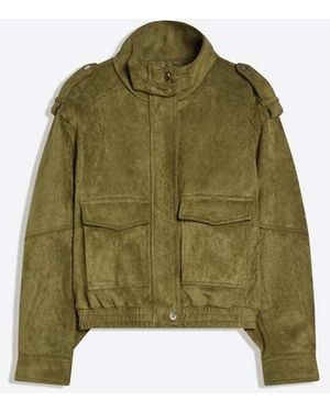 Bershka Faux Suede Jacket - Green
