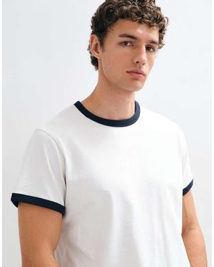 Weekday T-Shirt A Ringer Bianca Con Bordi A Contrasto Blu - Bianco