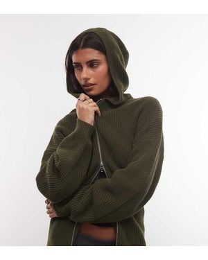 Monki Knitted Hooded Jumper Double Zip And Cinched Waist Detail - Green
