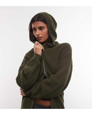 Monki Gebreide Hoodie Met Dubbele Rits En Taillebanddetail - Groen