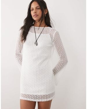 Mango Teen Knit Long Sleeve Mini Dress - White