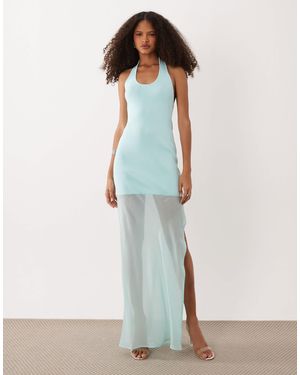 SNDY'S Robe longue en mousseline avec ourlet transparent et dos nu - aigue-marine - Blanc