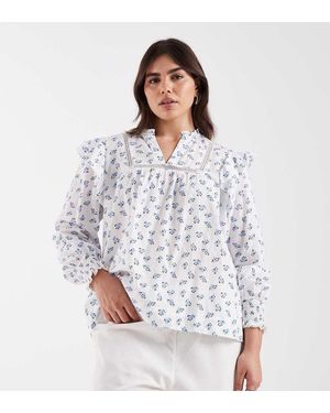 ONLY Frill Detail Floral Print Top - White