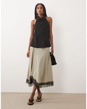 Jdy Lace Detail Asymmetric Midi Skirt - Natural